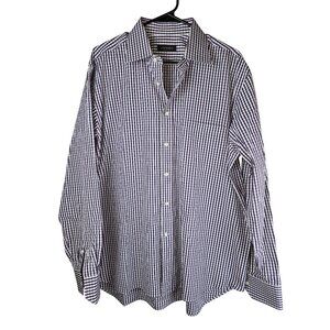 Canali Purple White Gingham Long Sleeve‎ Button-Down Shirt Size 17.5/44 Italy